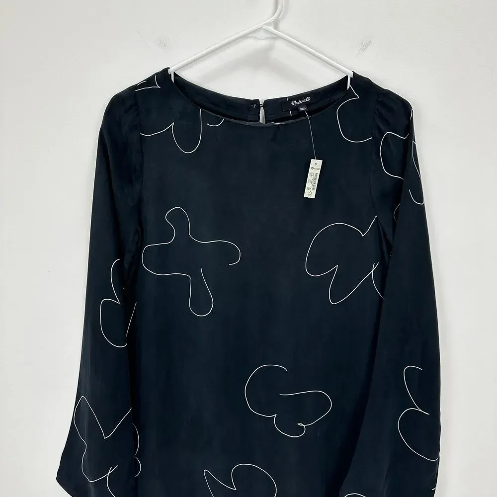 Madewell Shift Mini Dress Long Sleeve True Black Cupro Minimalist Light XXS NWT - Picture 8 of 13